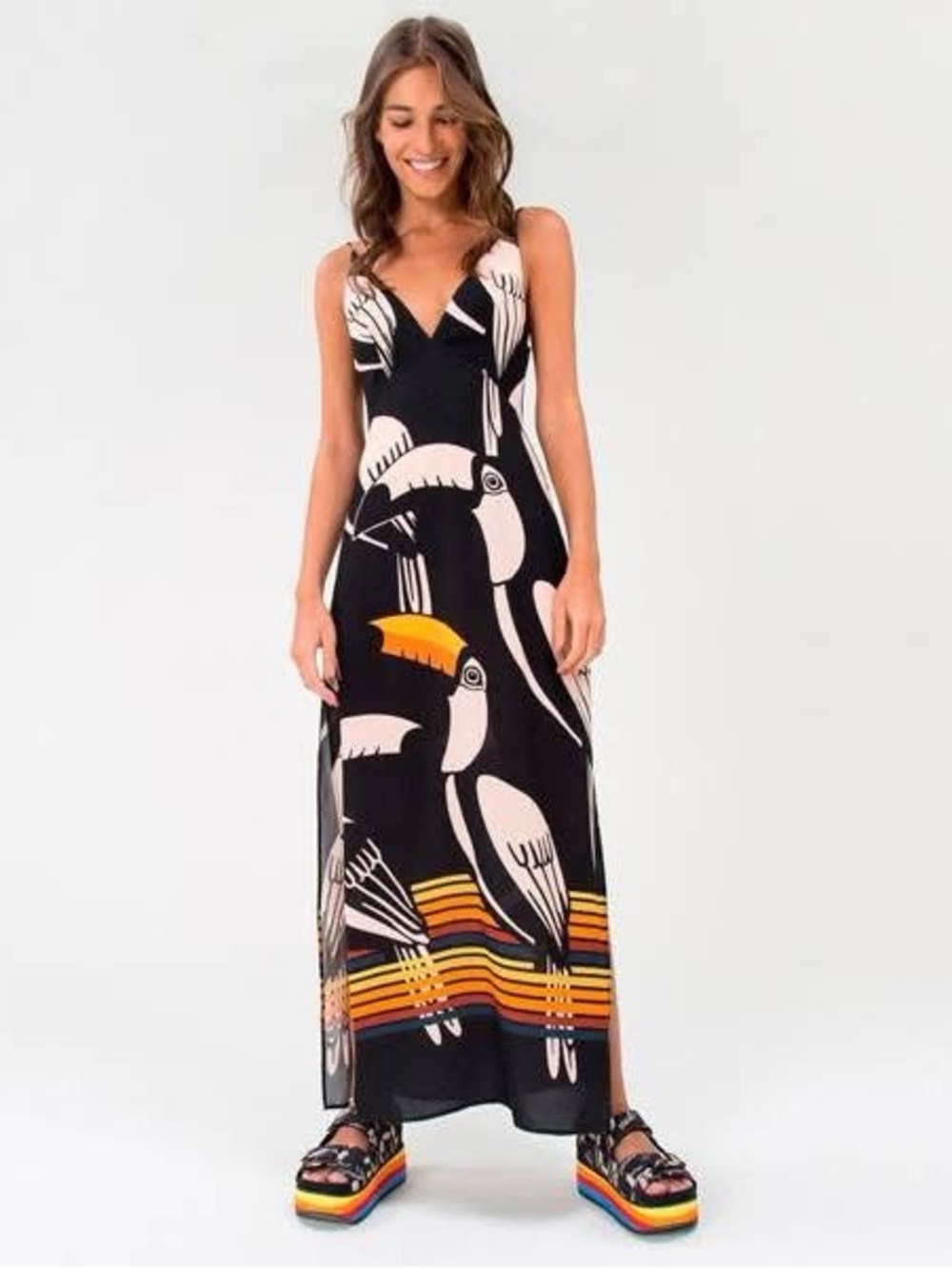Farm Rio toucan-themed print Toucan Print Maxi Dress Sz S/P